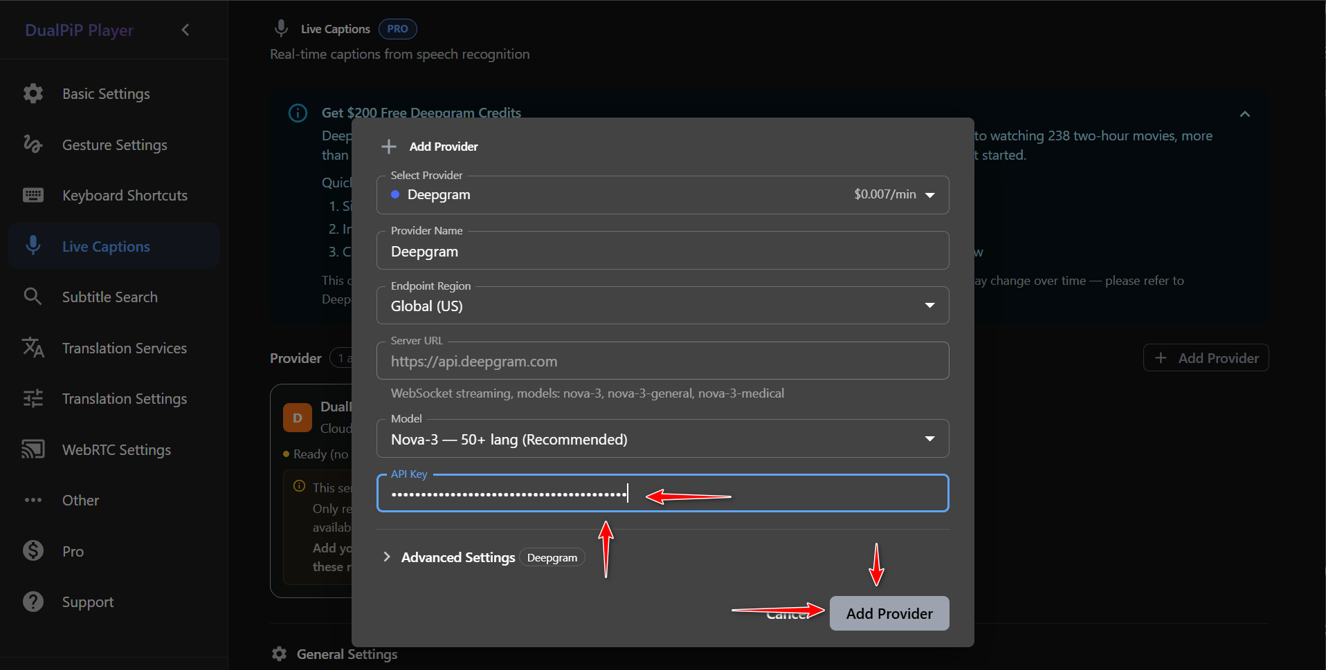 DualPiP — Deepgram and the API key